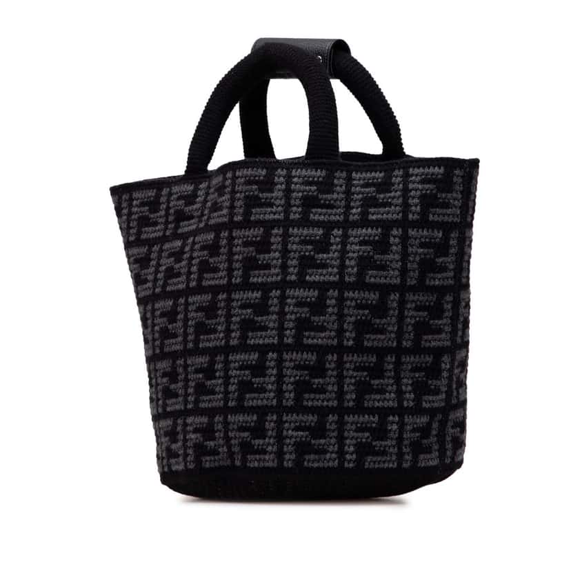Fendi Large Zucca Cashmere Shopper Tote Black Wool Good condition - Back View