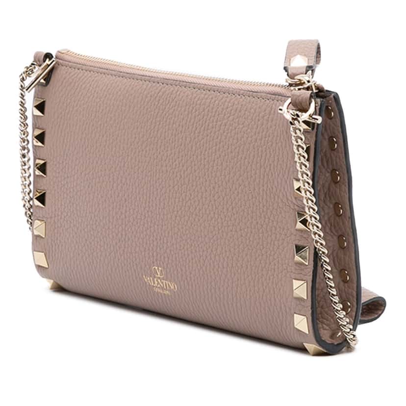 Valentino Leather Rockstud Wallet on Chain with Coin Pouch Brown Leather Good condition - Back View