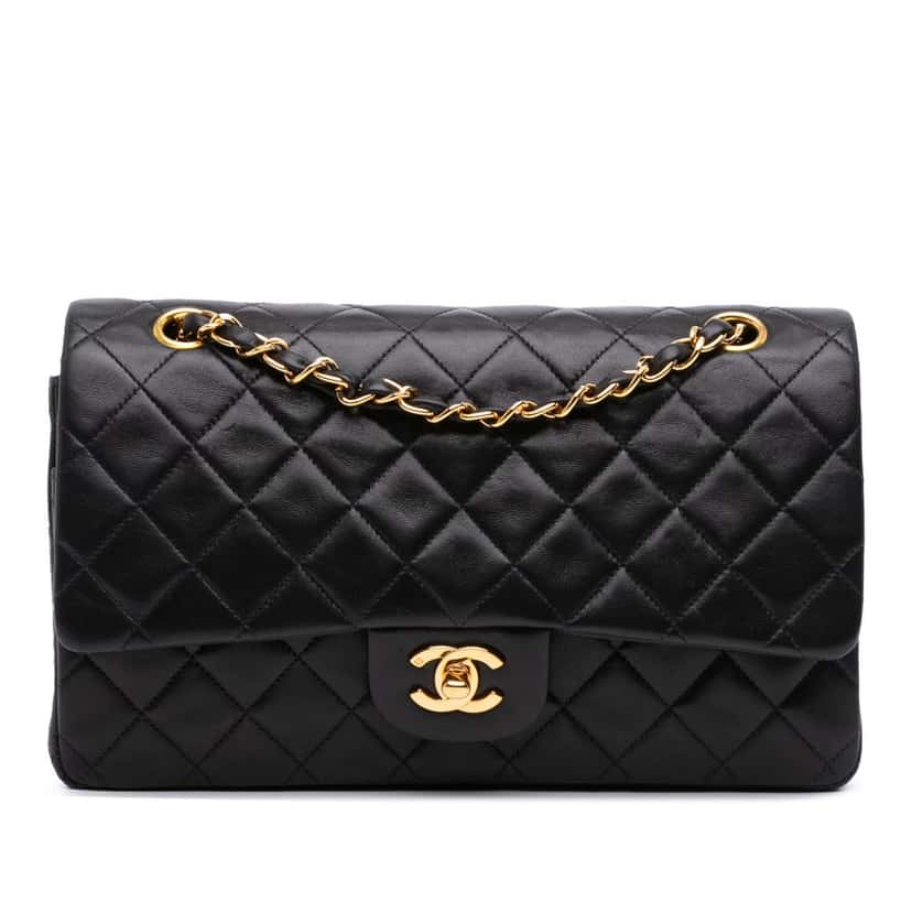 Chanel Medium Classic Lambskin Double Flap Black Leather Good condition - Front View