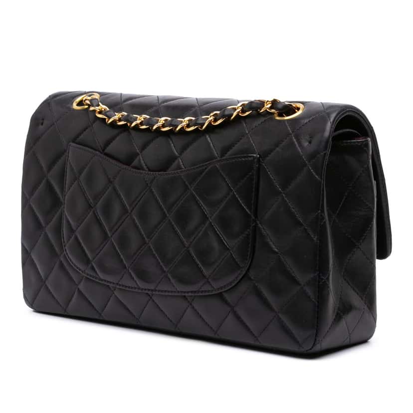Chanel Medium Classic Lambskin Double Flap Black Leather Good condition - Back View