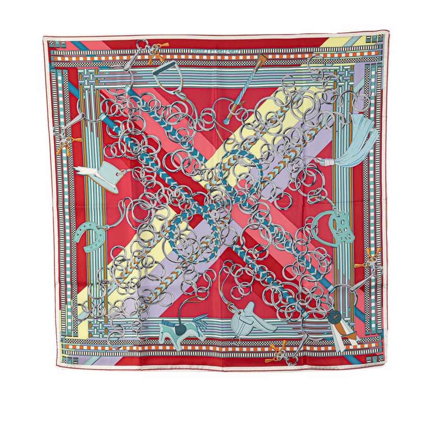 Hermès Brides et Gris Gris Silk Scarf Red Silk Good condition - Front View