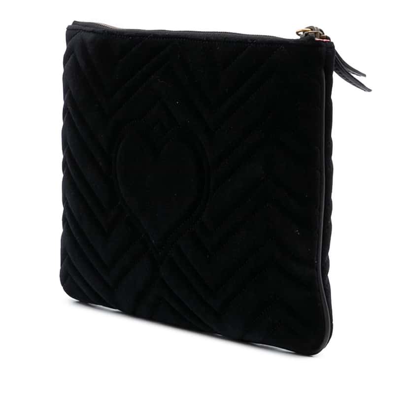 Gucci GG Marmont Matelasse Velvet Clutch Black Velvet Good condition - Back View