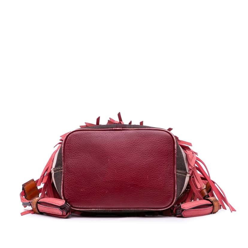 Burberry Small Mega Check Canvas and Suede Fringe Belgrove Bucket Bag Red Leather Very good condition - Inside View