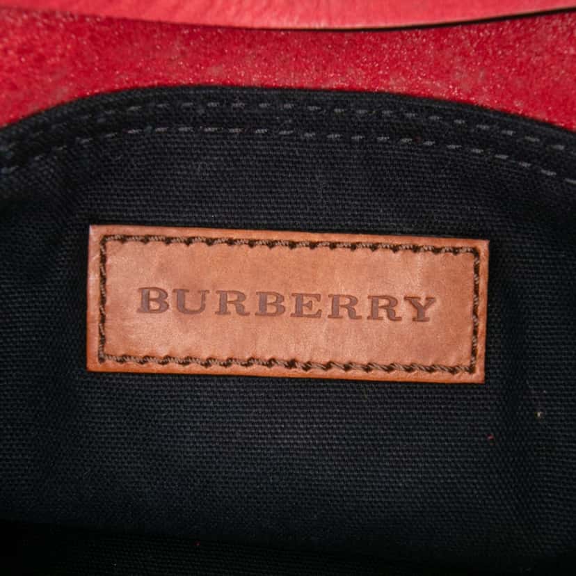 Burberry Small Mega Check Canvas and Suede Fringe Belgrove Bucket Bag Red Leather Very good condition - Box View