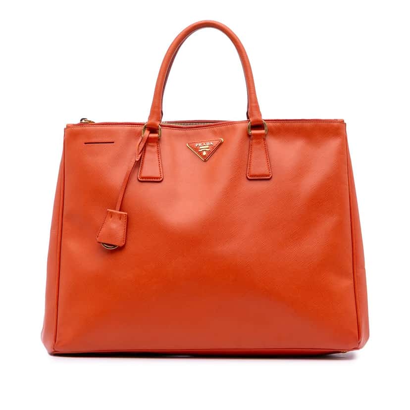 Prada Extra Large Saffiano Lux Galleria Double Zip Tote Orange Leather Good condition - Front View