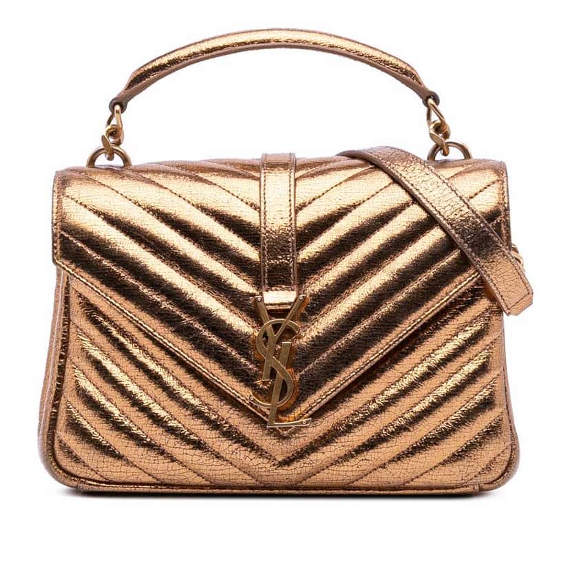 Saint Laurent Medium Metallic Calfskin Chevron Monogram College Bag Brown Leather Good condition - Front View