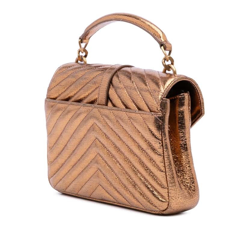 Saint Laurent Medium Metallic Calfskin Chevron Monogram College Bag Brown Leather Good condition - Back View