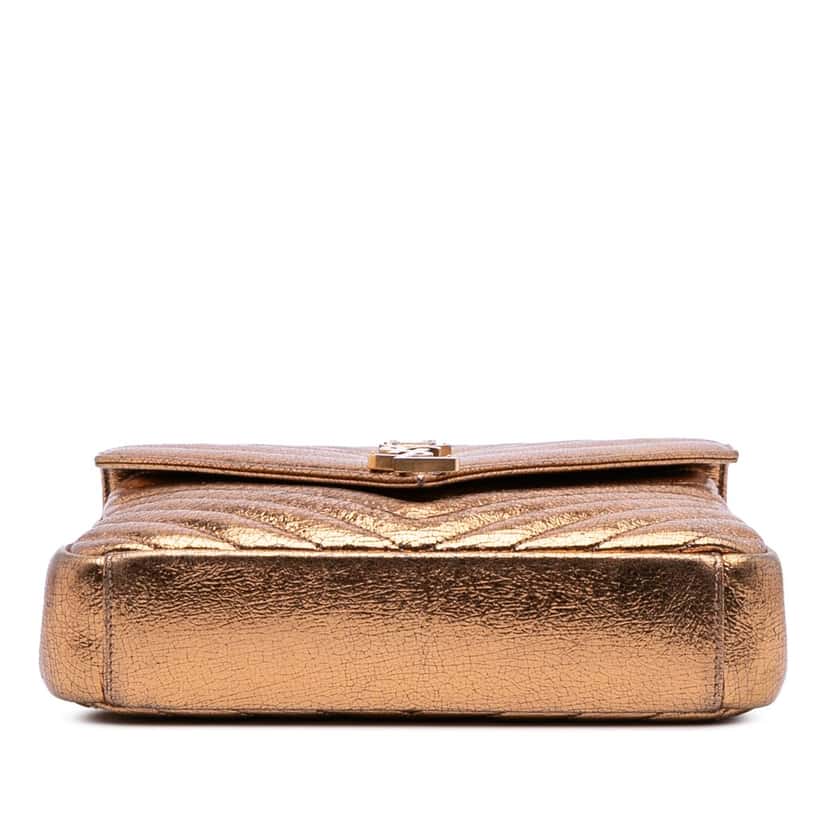 Saint Laurent Medium Metallic Calfskin Chevron Monogram College Bag Brown Leather Good condition - Inside View