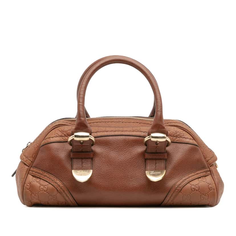 Gucci Guccissima Trimmed Leather Signoria Handbag Brown Leather Good condition - Front View
