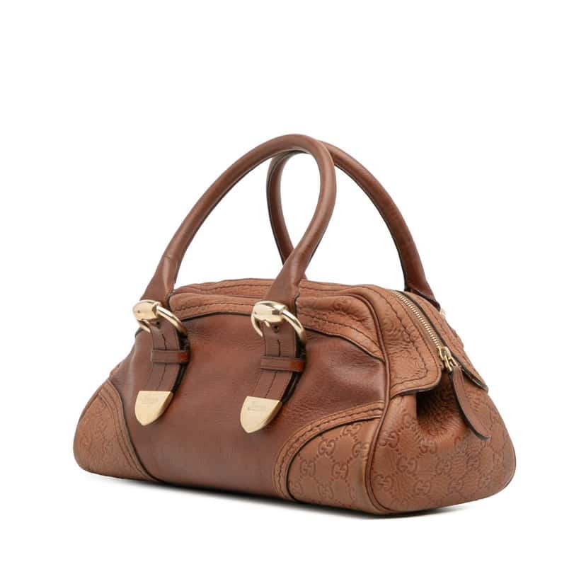 Gucci Guccissima Trimmed Leather Signoria Handbag Brown Leather Good condition - Back View