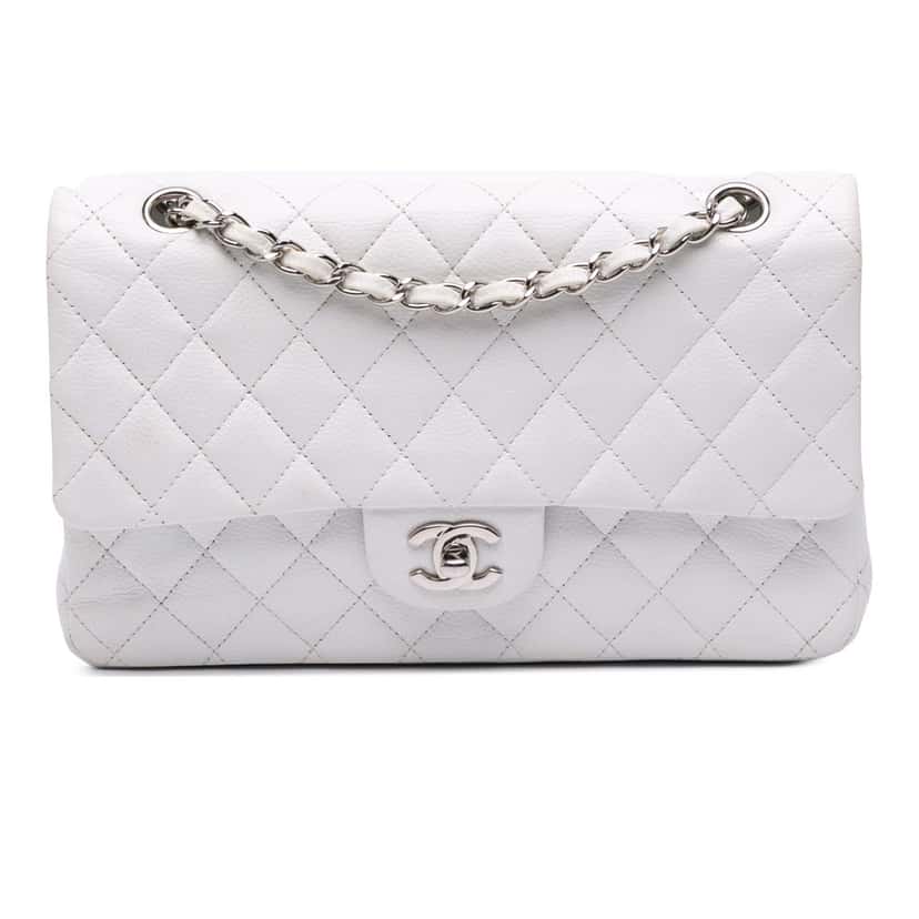 Chanel Medium Classic Caviar Double Flap White Leather Very good condition - Front View