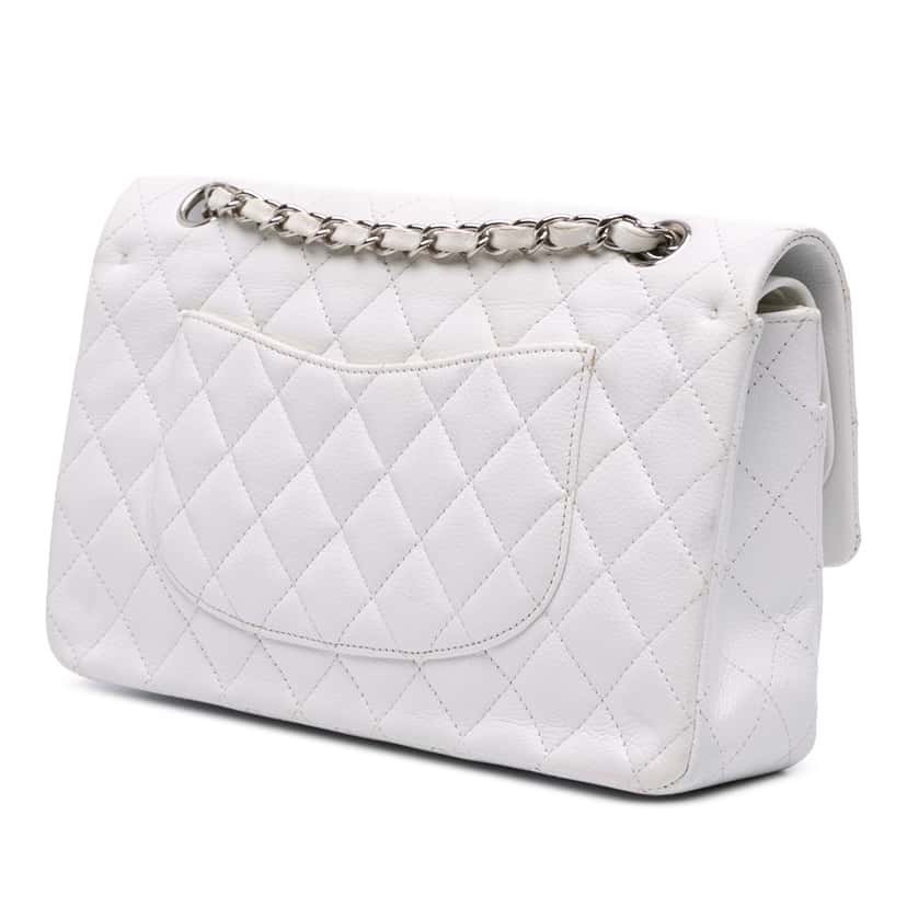 Chanel Medium Classic Caviar Double Flap White Leather Very good condition - Back View