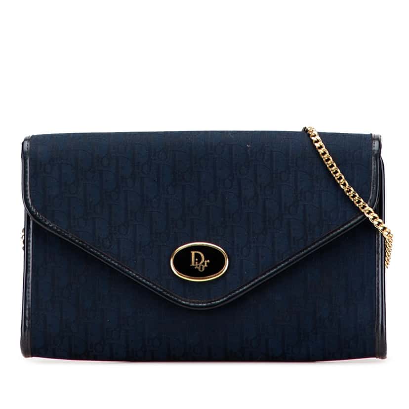 Dior Oblique Canvas Chain Shoulder Bag Blue Canvas Good condition - Front View