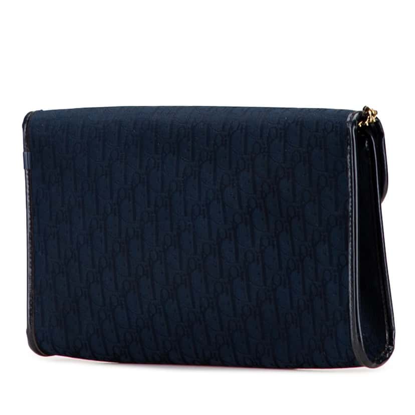 Dior Oblique Canvas Chain Shoulder Bag Blue Canvas Good condition - Back View