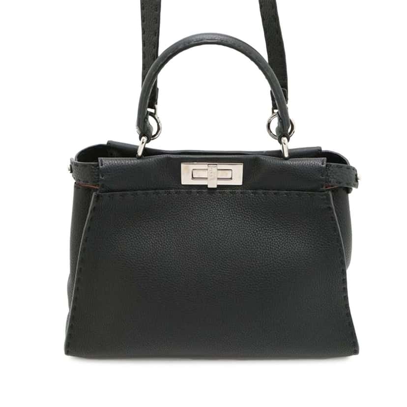 Fendi Medium Leather Peekaboo Selleria Satchel Black Leather Good condition - Front View