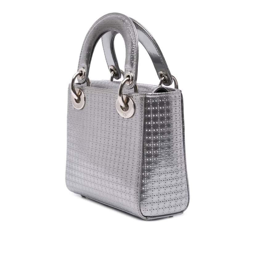 Dior Mini Metallic Patent Microcannage Lady Dior Silver Leather Good condition - Back View