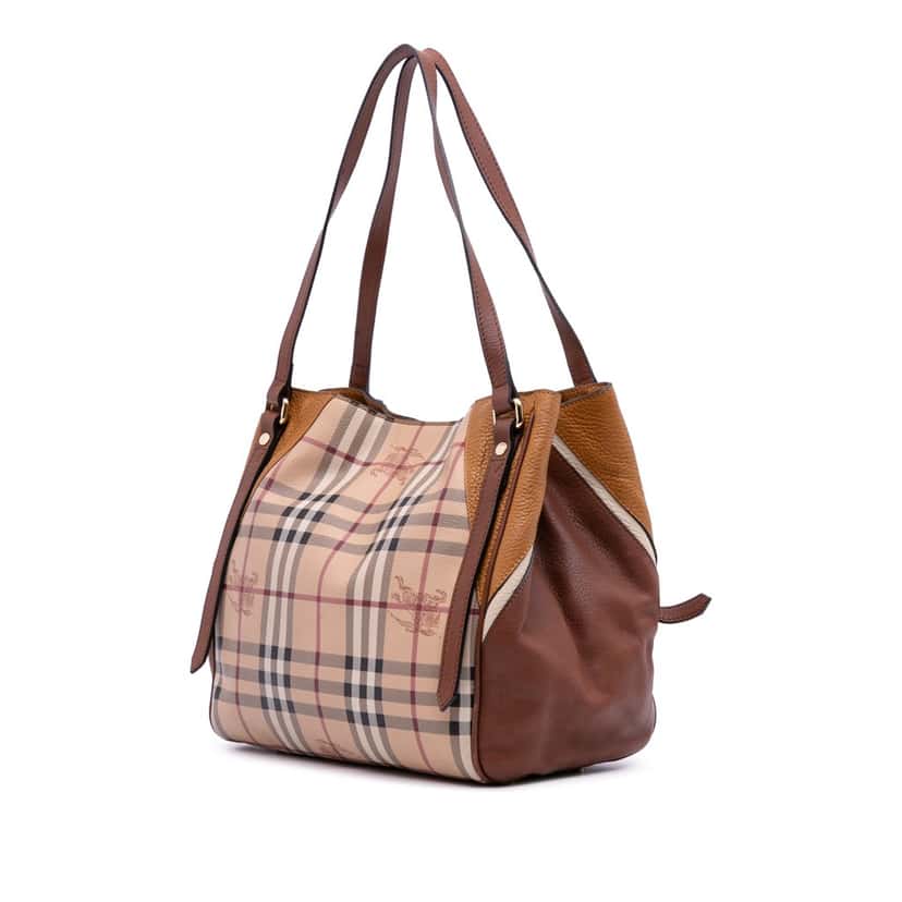 Burberry Small Leather Trimmed Haymarket Check Coated Canvas Canterbury Tote Brown Canvas Good condition - Back View
