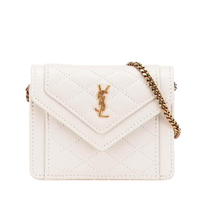 Saint Laurent Micro Quilted Lambskin Monogram Gaby Crossbody White Leather Good condition - Front View