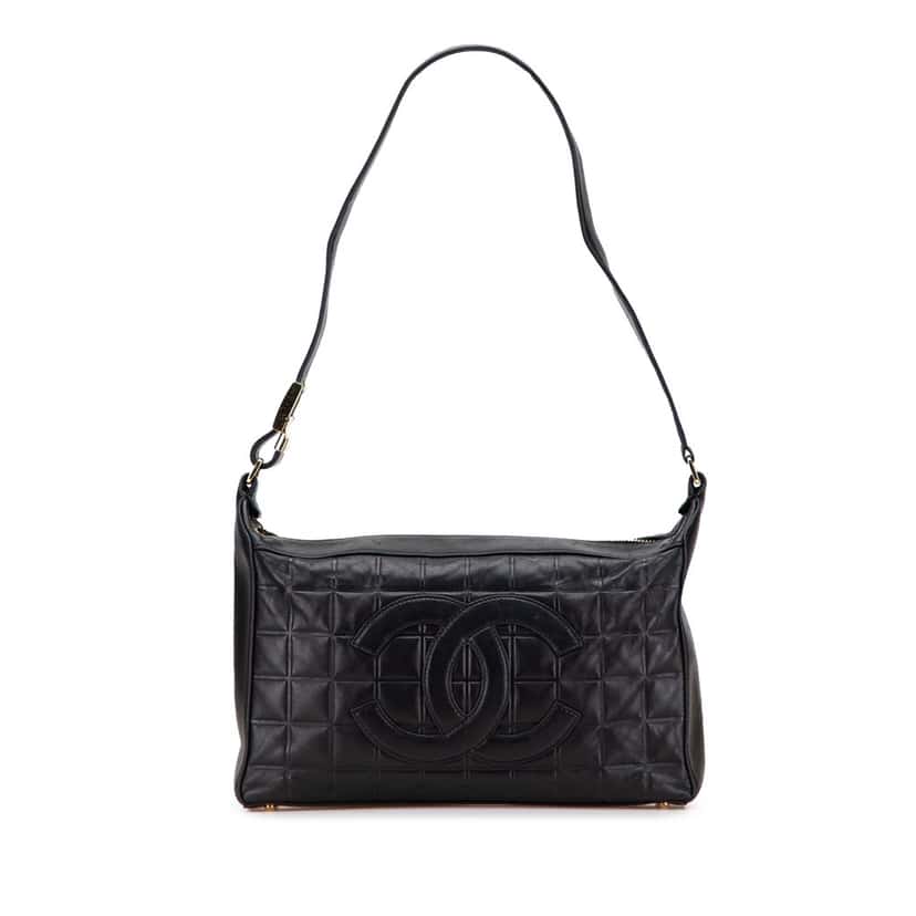Chanel Medium Lambskin Chocolate Bar Shoulder Bag Black Leather Good condition - Front View