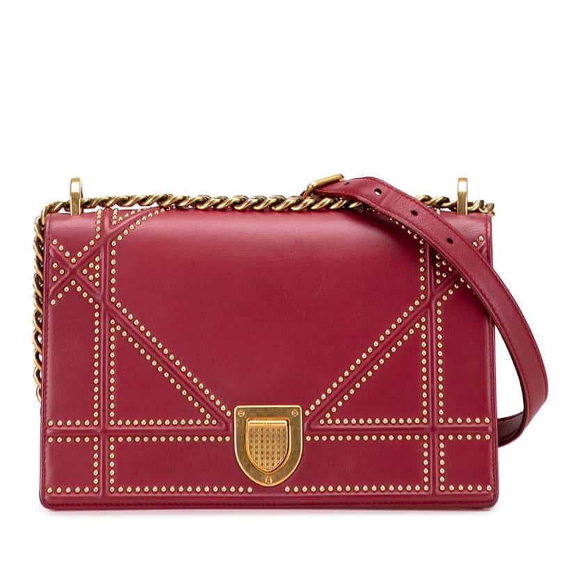Dior Medium Studded Lambskin Diorama Flap Red Leather Good condition - Front View