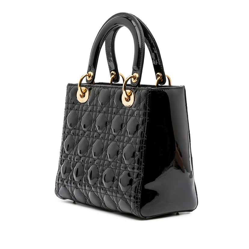 Dior Medium Patent Cannage Lady Dior Black Leather Good condition - Back View