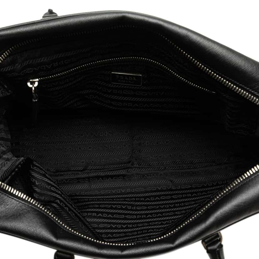 Prada Saffiano Bauletto Handbag Black Leather Good condition - Model View
