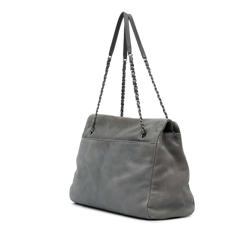 Chanel Large Calfskin Ultra Stitch Hamptons Enamel CC Tote Blue Leather Fair condition - Back View