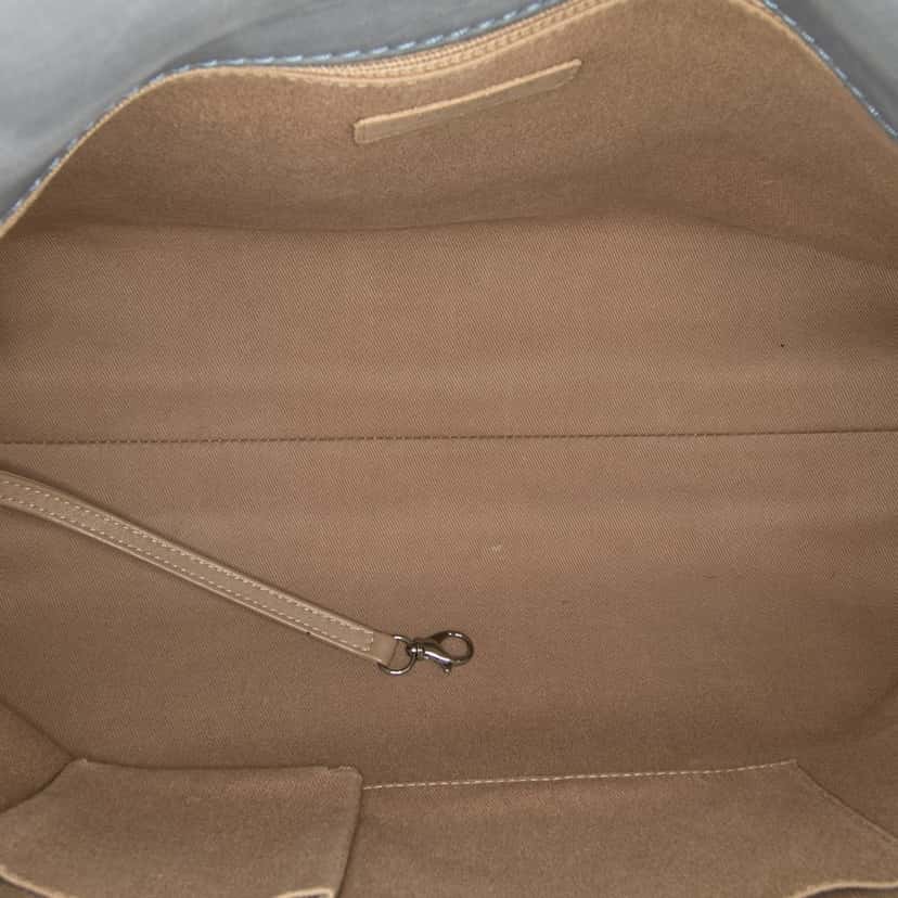 Chanel Large Calfskin Ultra Stitch Hamptons Enamel CC Tote Blue Leather Fair condition - Model View