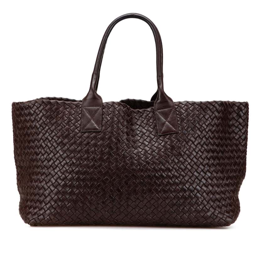 Bottega Veneta Medium Lambskin Intreccio Cabat Tote Brown Leather Good condition - Front View