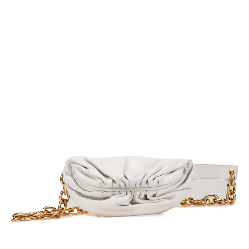 Bottega Veneta Lambskin Belt Chain Pouch White Leather Good condition - Front View