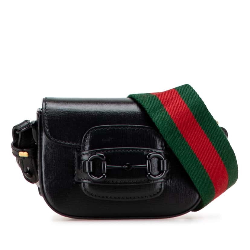 Gucci Mini Leather Horsebit 1955 Web Satchel Black Leather Good condition - Front View