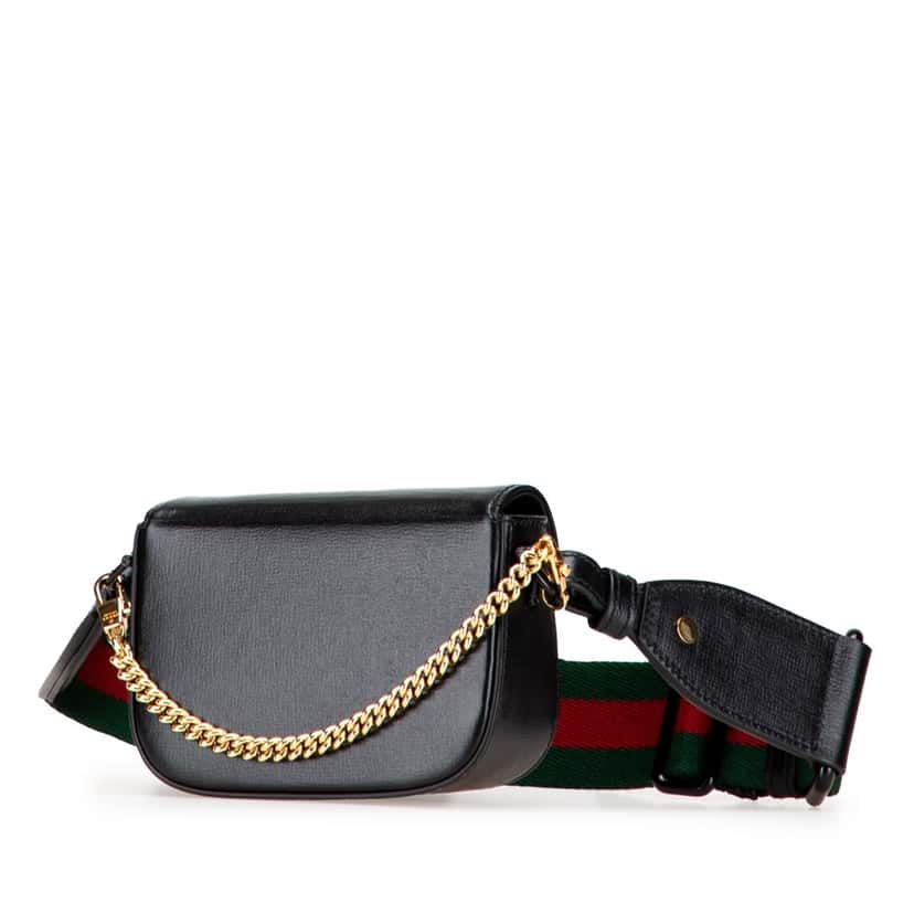 Gucci Mini Leather Horsebit 1955 Web Satchel Black Leather Good condition - Back View