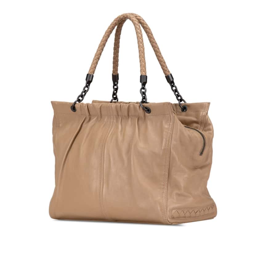 Bottega Veneta Intrecciato Trimmed Calfskin Handbag Brown Leather Good condition - Back View