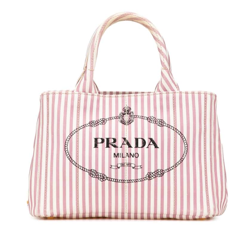Prada Small Canvas Canapa Logo Stripes Satchel Pink Canvas Good condition - Front View
