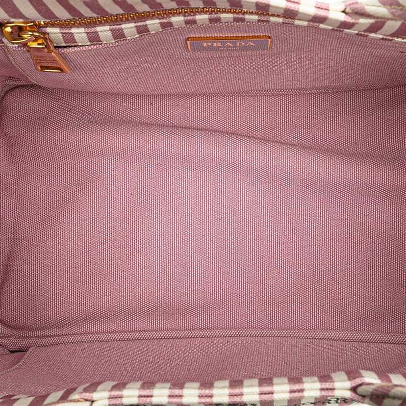 Prada Small Canvas Canapa Logo Stripes Satchel Pink Canvas Good condition - Model View