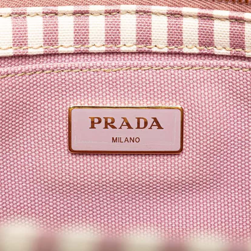Prada Small Canvas Canapa Logo Stripes Satchel Pink Canvas Good condition - Box View