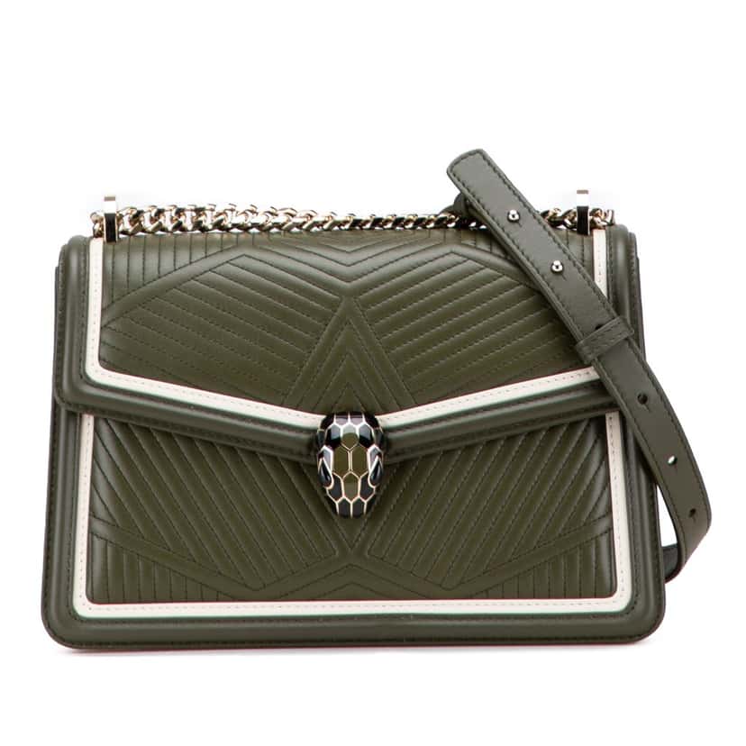 Bvlgari Quilted Calfskin Diamond Blast Serpenti Forever Crossbody Green Leather Good condition - Front View