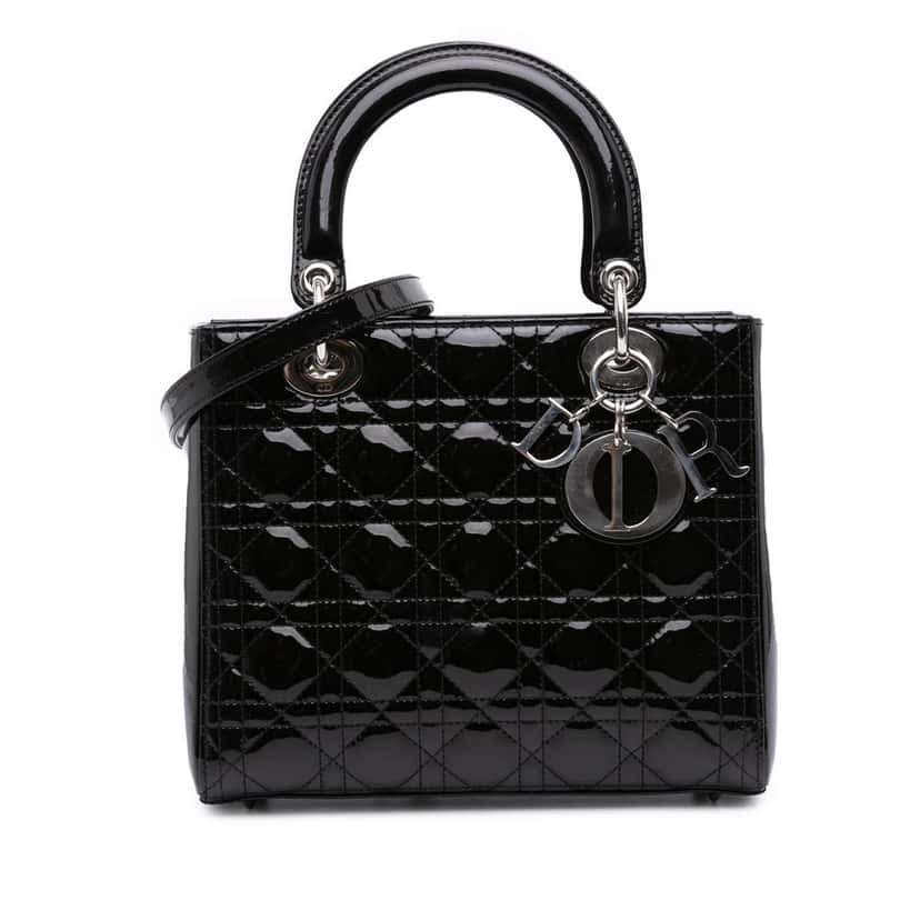 Dior Medium Patent Cannage Lady Dior Black Leather Good condition - Front View