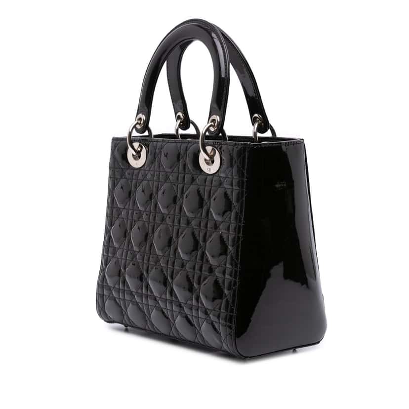 Dior Medium Patent Cannage Lady Dior Black Leather Good condition - Back View