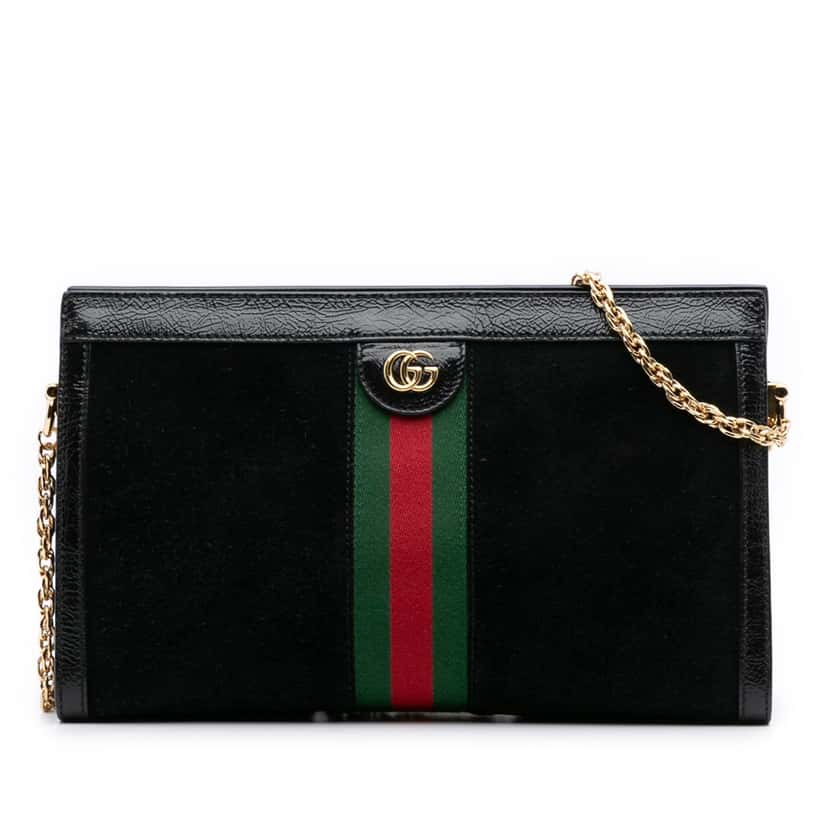 Gucci Medium Suede Ophidia Web Chain Shoulder Bag Black Leather Good condition - Front View