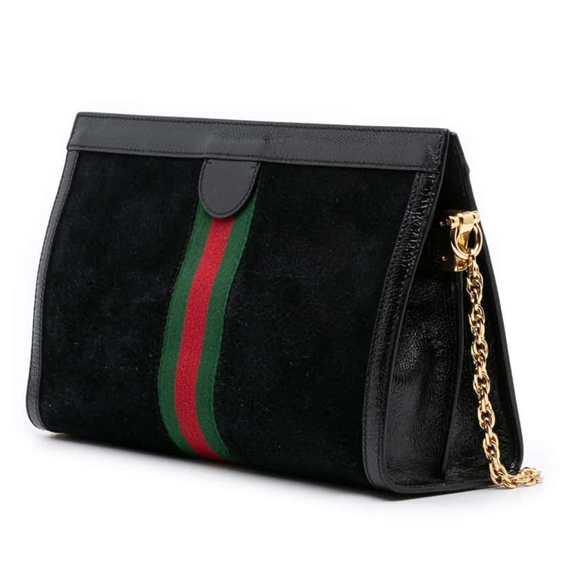Gucci Medium Suede Ophidia Web Chain Shoulder Bag Black Leather Good condition - Back View