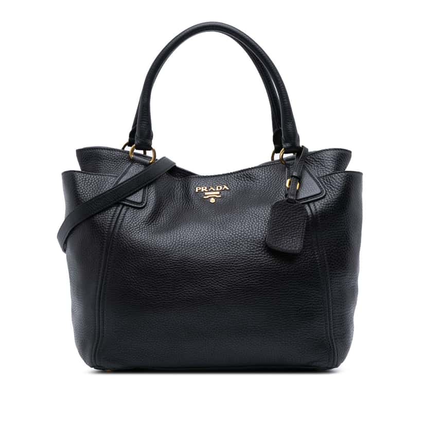 Prada Vitello Daino Open Convertible Tote Black Leather Good condition - Front View
