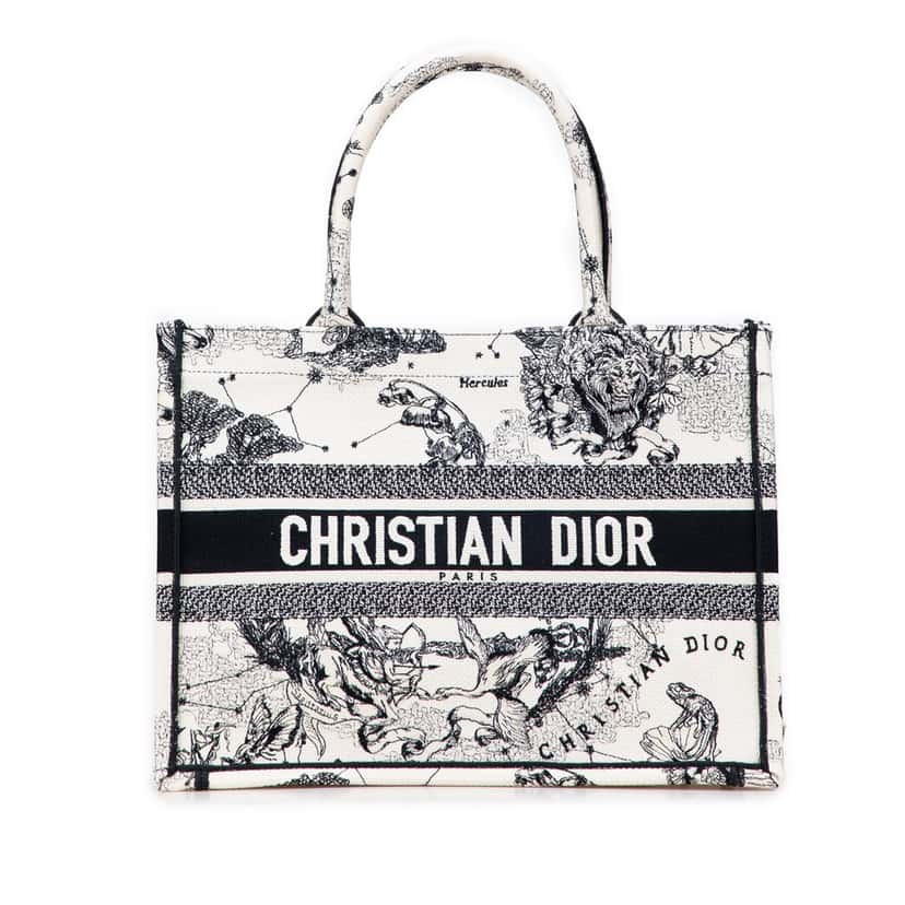 Dior Medium Canvas Embroidered Zodiac Toile De Jouy Book Tote White Canvas Good condition - Front View