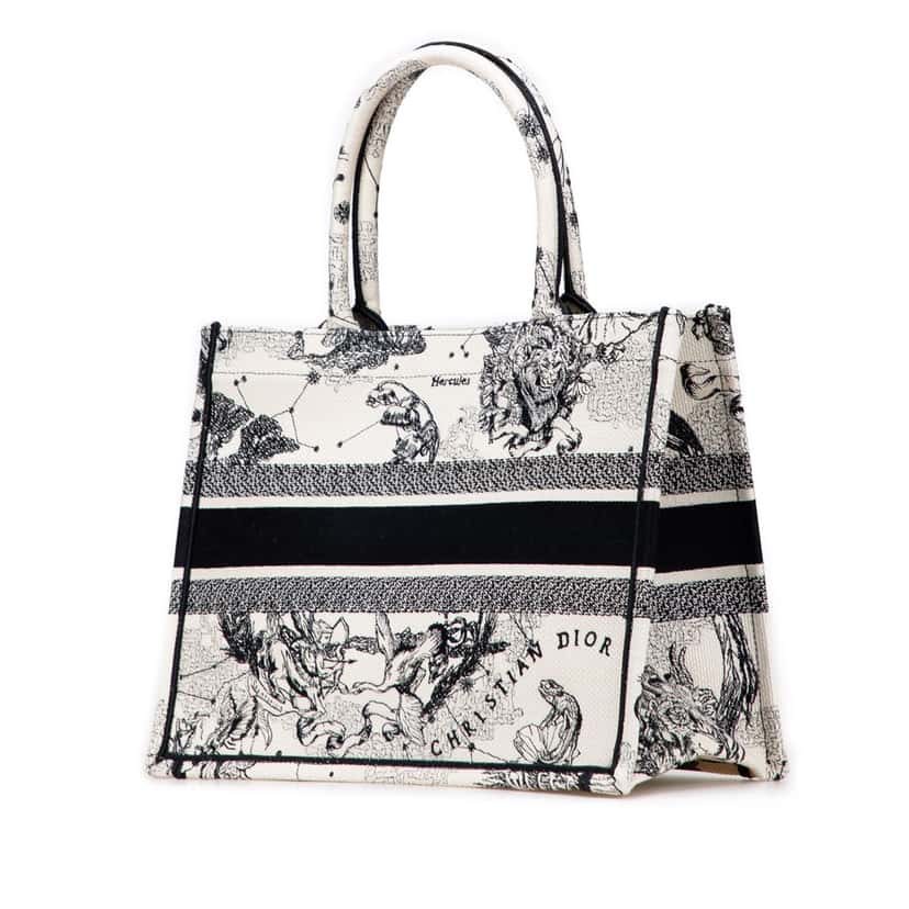 Dior Medium Canvas Embroidered Zodiac Toile De Jouy Book Tote White Canvas Good condition - Back View