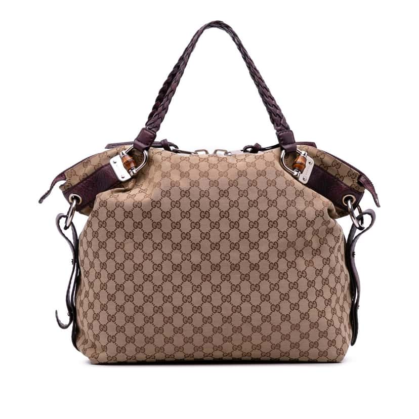 Gucci Large GG Canvas Bamboo Bar Tote Brown Canvas Good condition - Front View