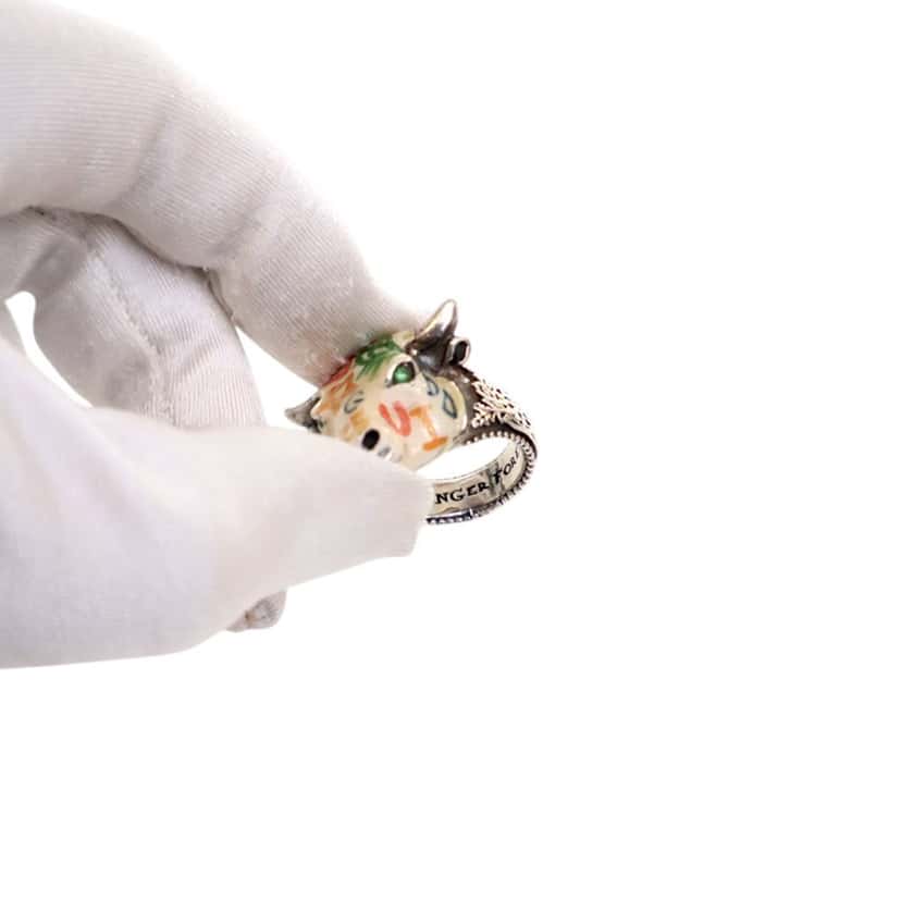 Gucci Sterling Silver Enamel Anger Forest Bulls Head Ring Silver Silver Good condition - Box View