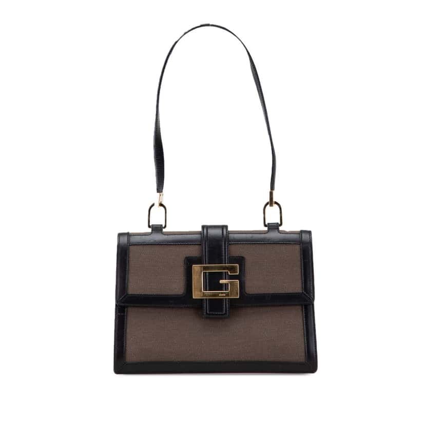 Gucci Canvas and Leather Square G Flap Shoulder Bag Brown Canvas Good condition - Front View