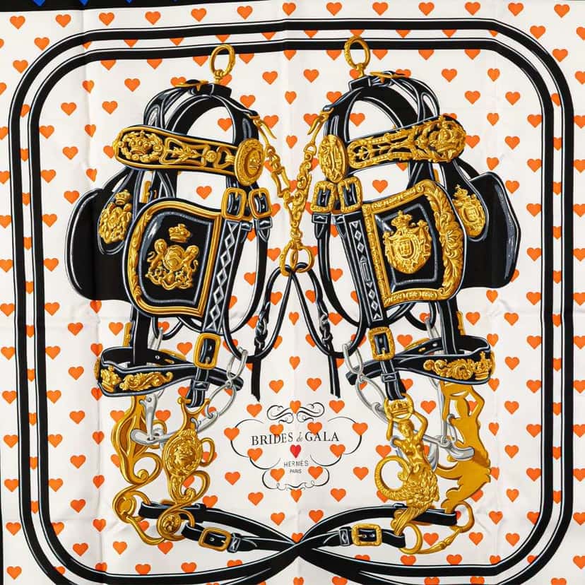 Hermès Brides de Gala Love Silk Scarf White Silk Good condition - Inside View