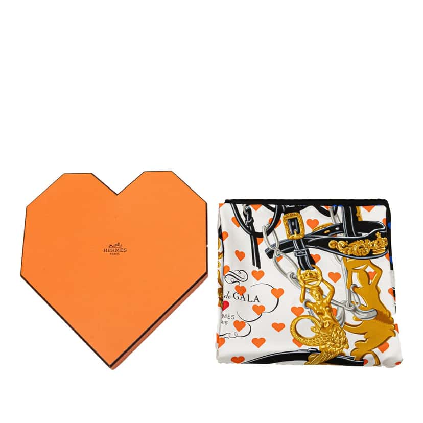 Hermès Brides de Gala Love Silk Scarf White Silk Good condition - Box View
