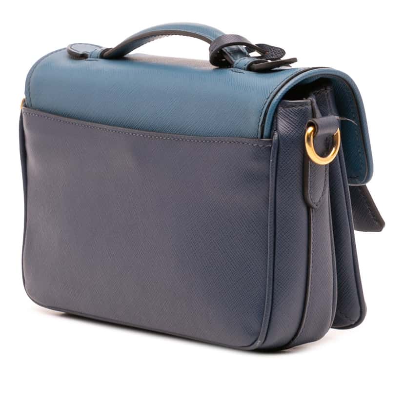 Prada Bicolor Saffiano Sound Lock Satchel Blue Leather Good condition - Back View